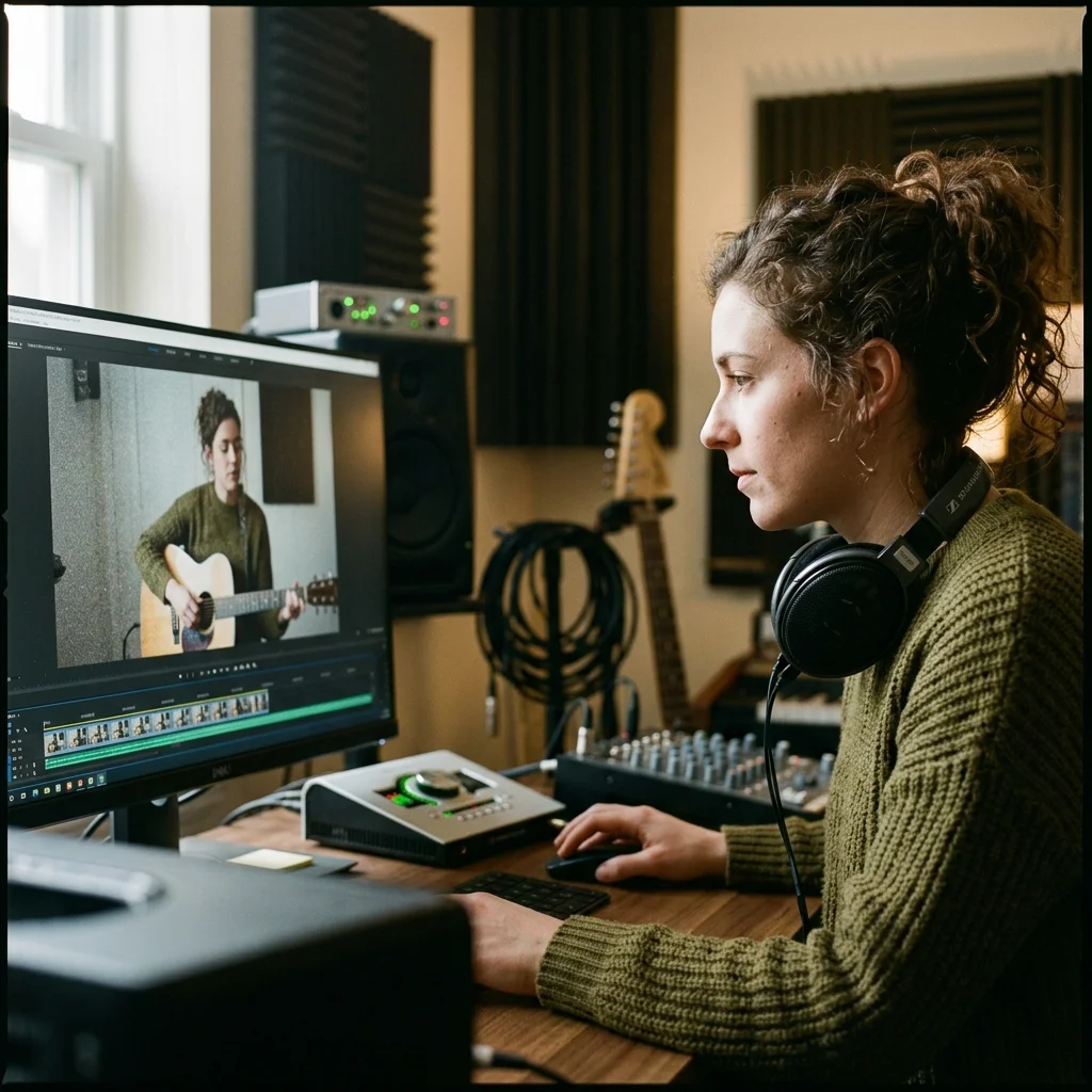 Sound designer analyzing BPM key and pitch before editing audio