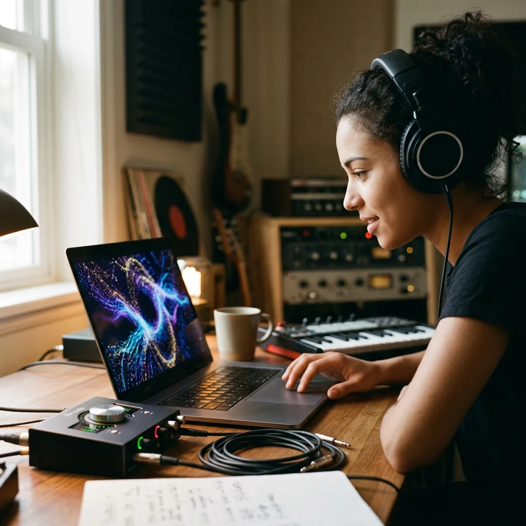 Sound designer analyzing BPM key and pitch before editing audio