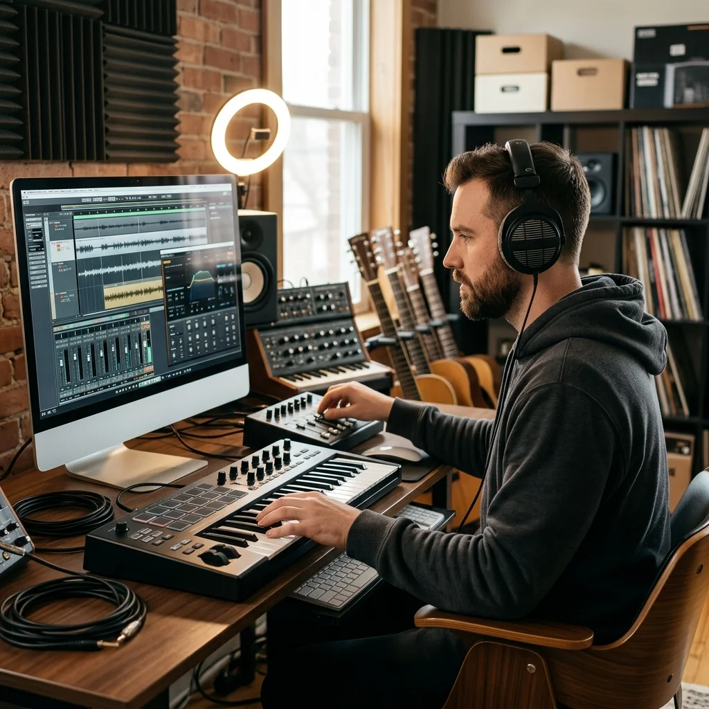 Music producer preparing a mastered track for release