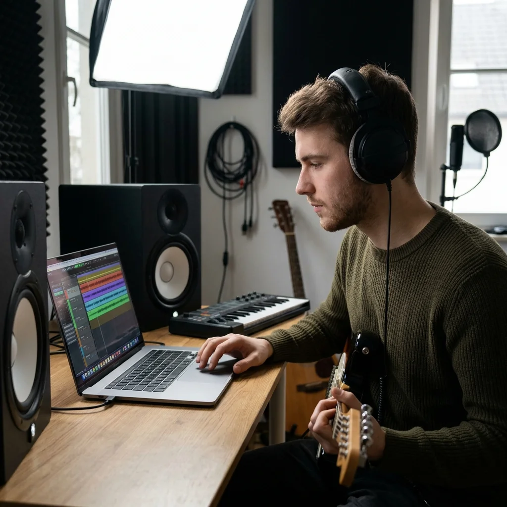Sound designer analyzing BPM key and pitch before editing audio