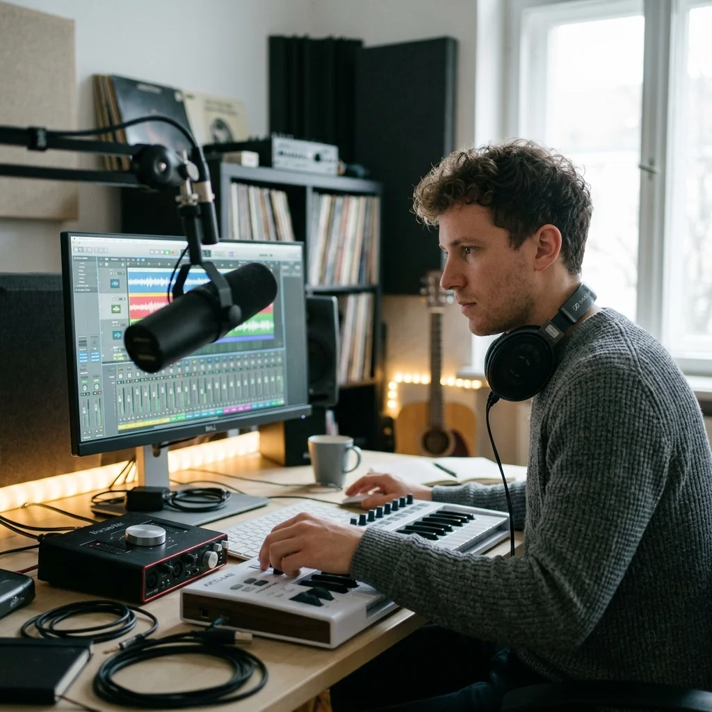Music producer preparing a mastered track for release