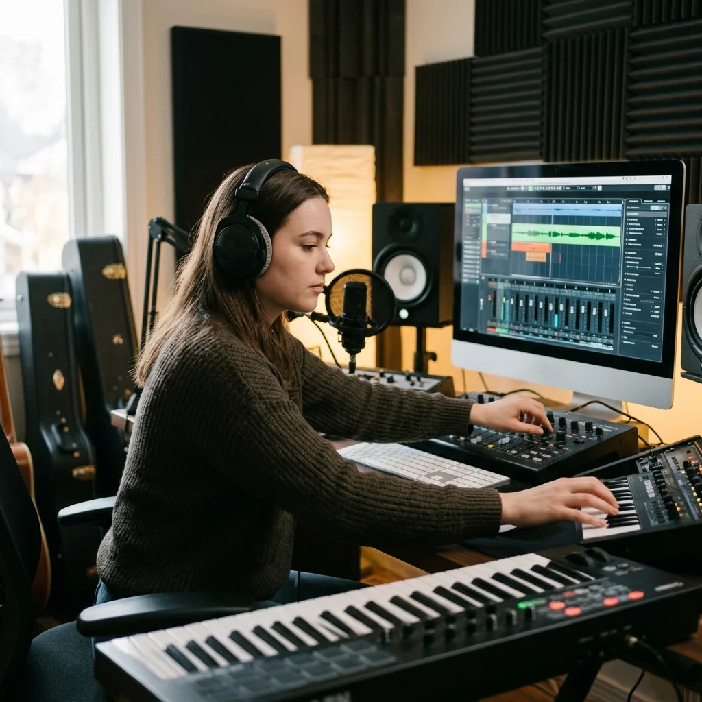 Sound designer analyzing BPM key and pitch before editing audio