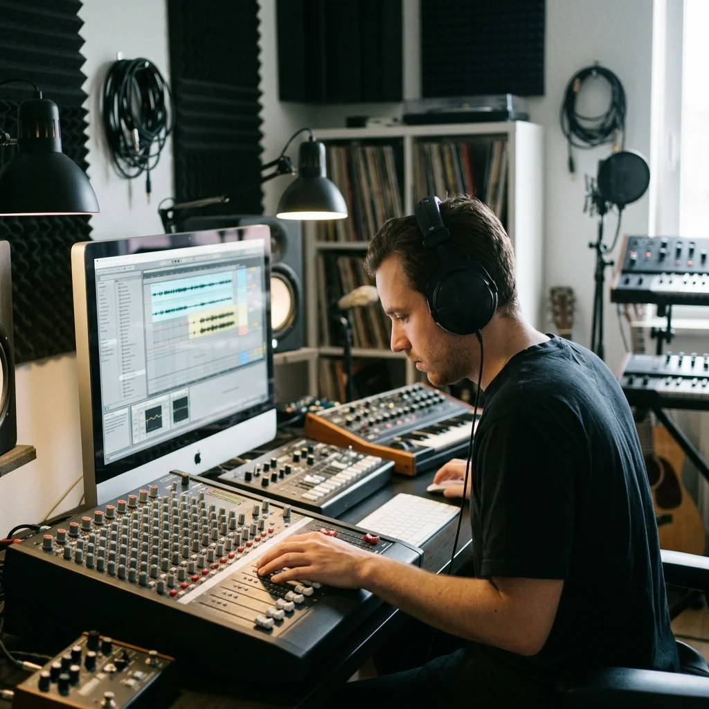 Music producer preparing a mastered track for release