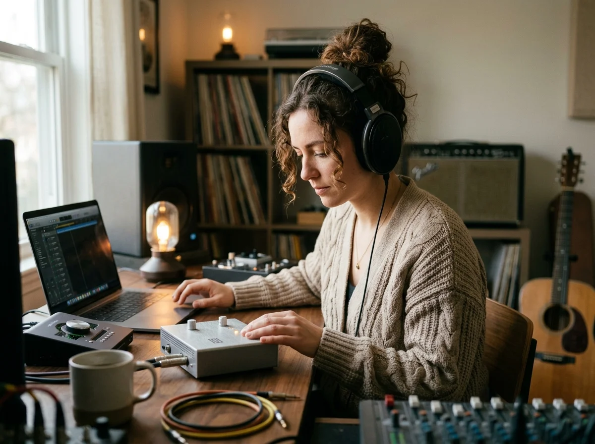 Sound designer analyzing BPM key and pitch before editing audio