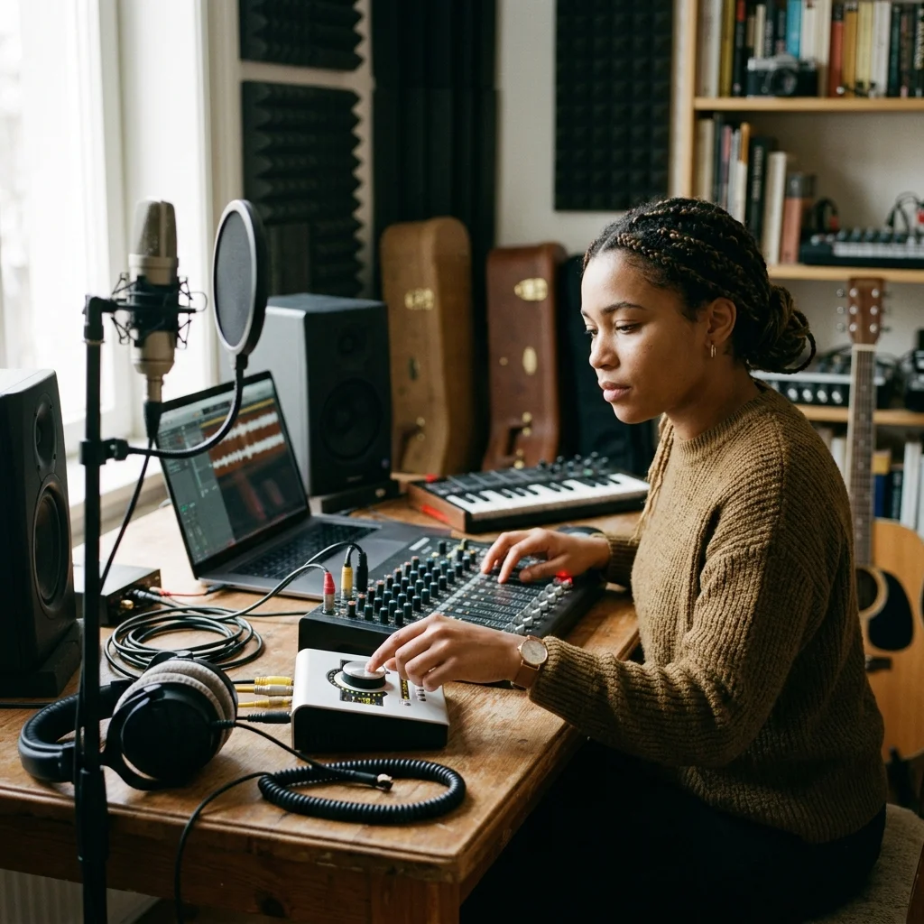 Music producer preparing a mastered track for release