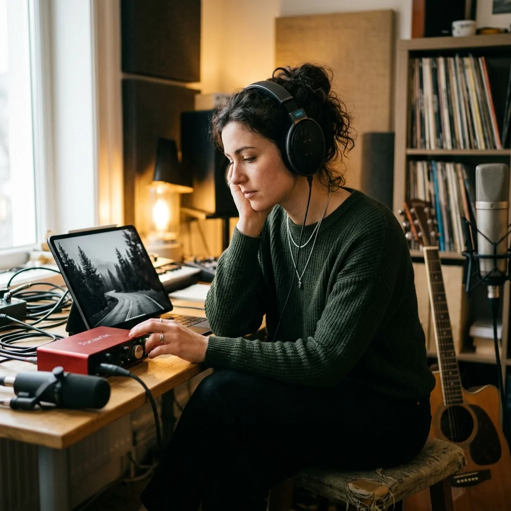 Photographer turning a printed image memory into a music mood