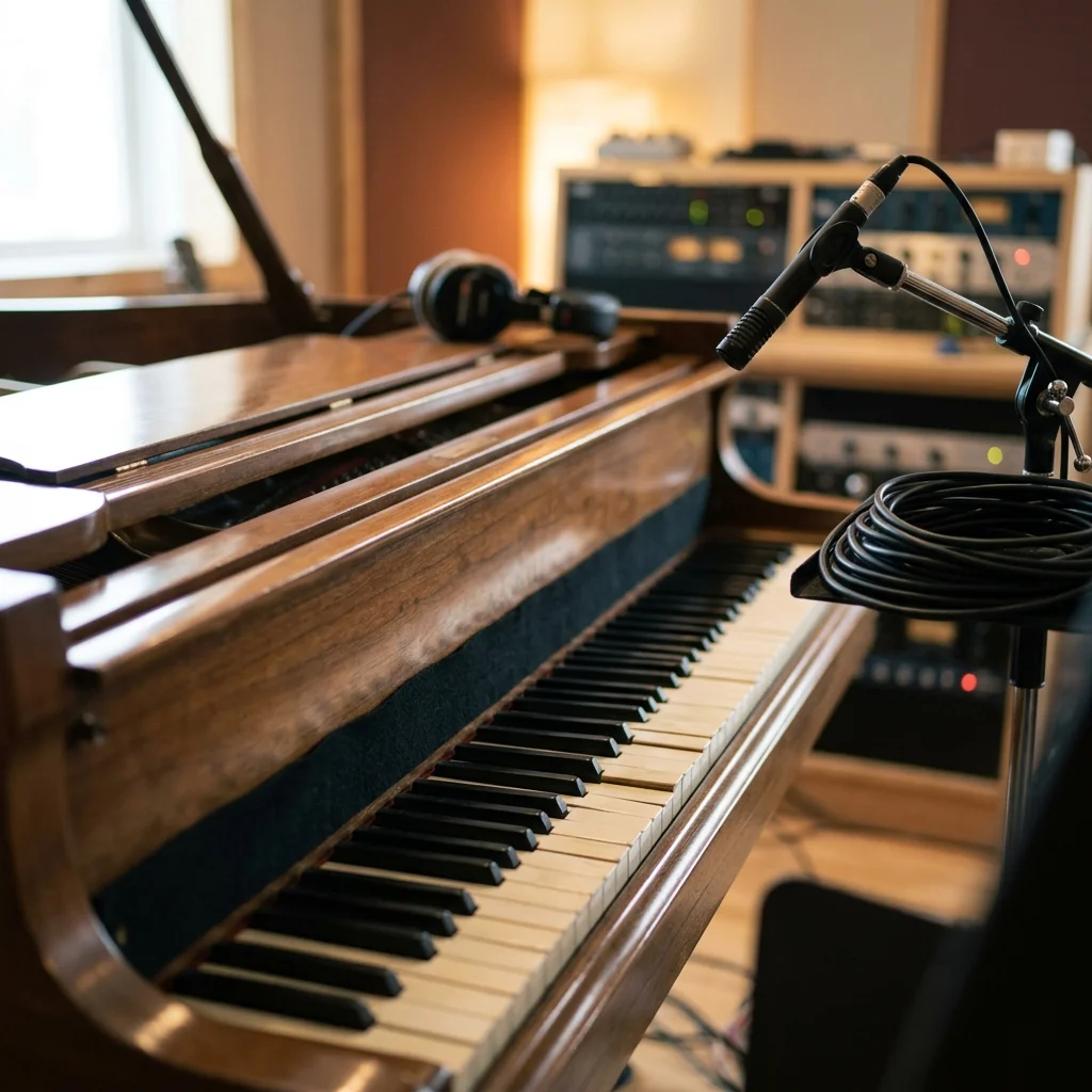 Composer building chords and MIDI ideas on a digital piano