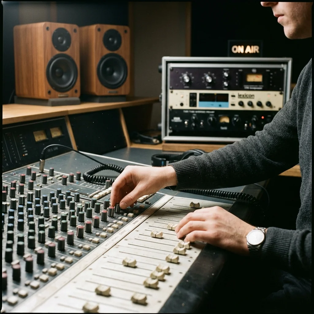 Independent musician shaping an AI music idea in a bright home studio