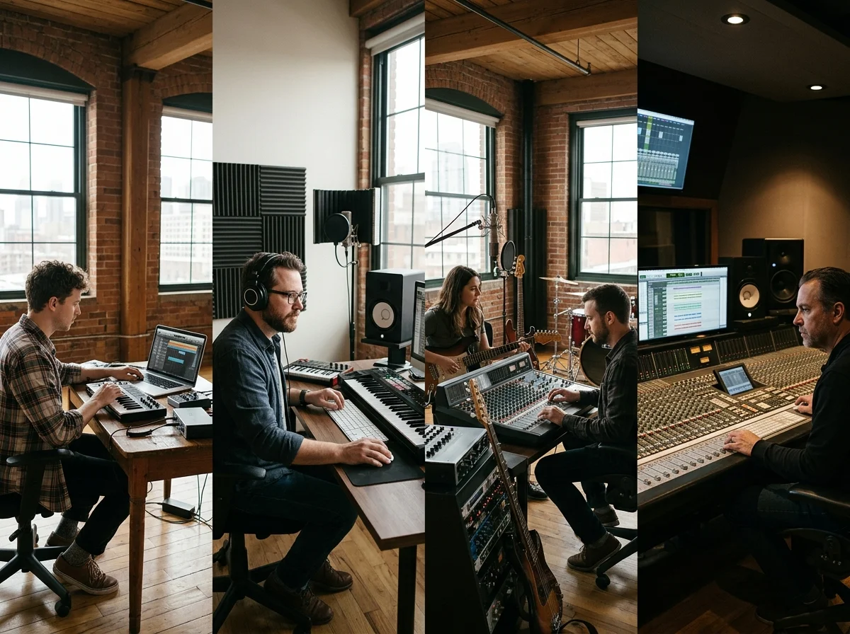Creator editing a music video with waveform and caption timeline