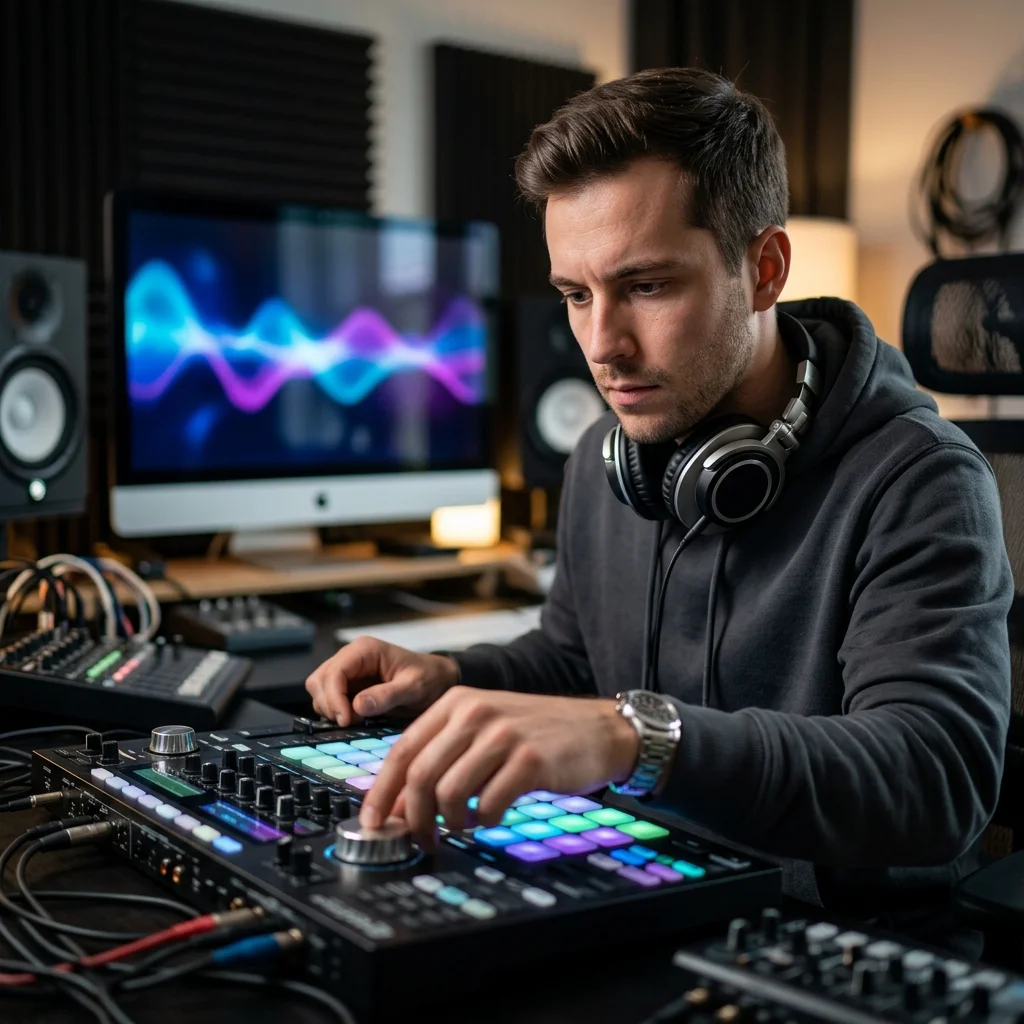DJ producer preparing a remix or AI song cover version