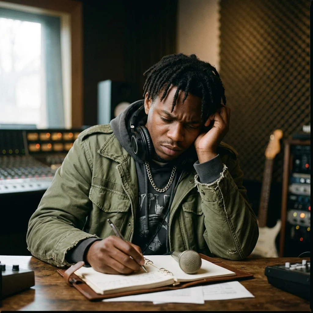 Vocalist recording a clean voice sample in a bright vocal booth