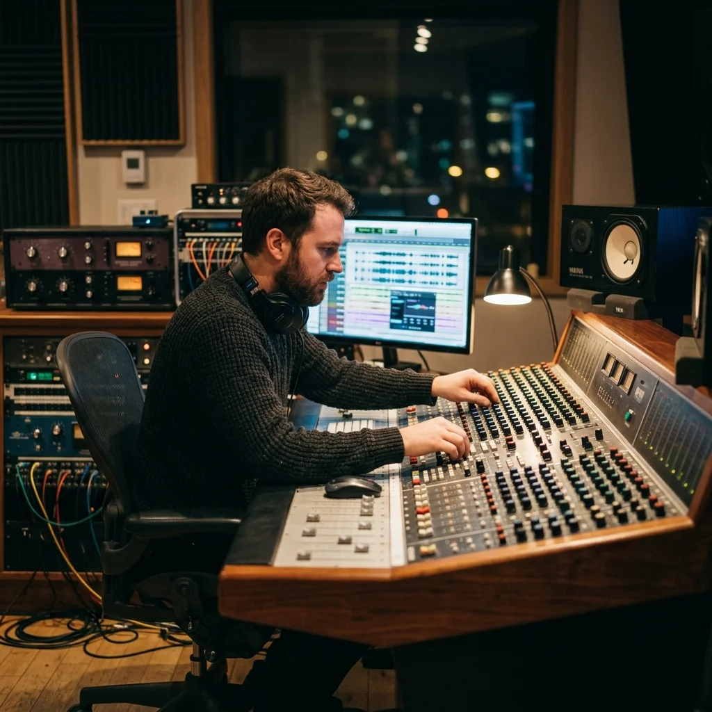 Music producer preparing a mastered track for release