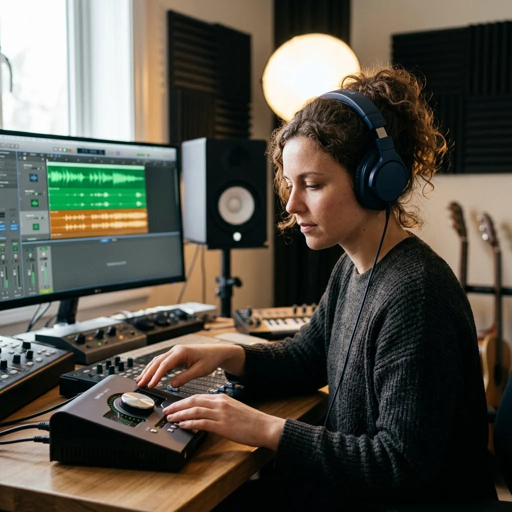 Sound designer analyzing BPM key and pitch before editing audio