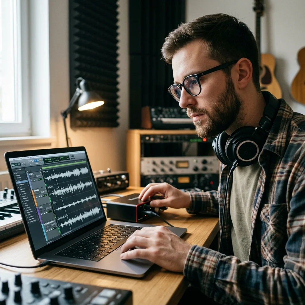 Music producer preparing a mastered track for release