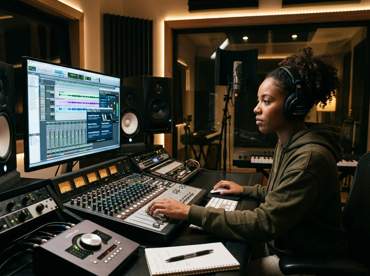 Creative team checking commercial music rights and publishing readiness