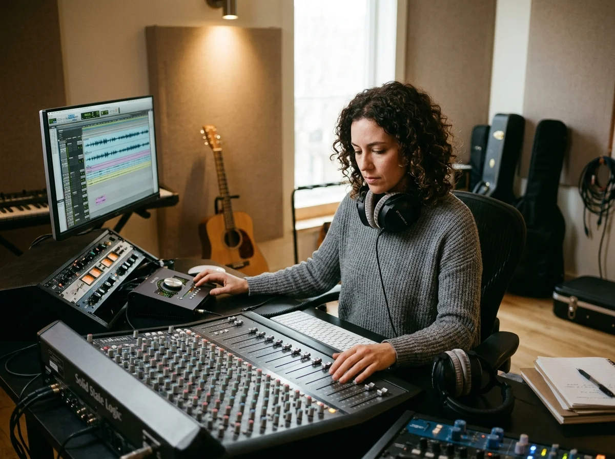 Music producer preparing a mastered track for release