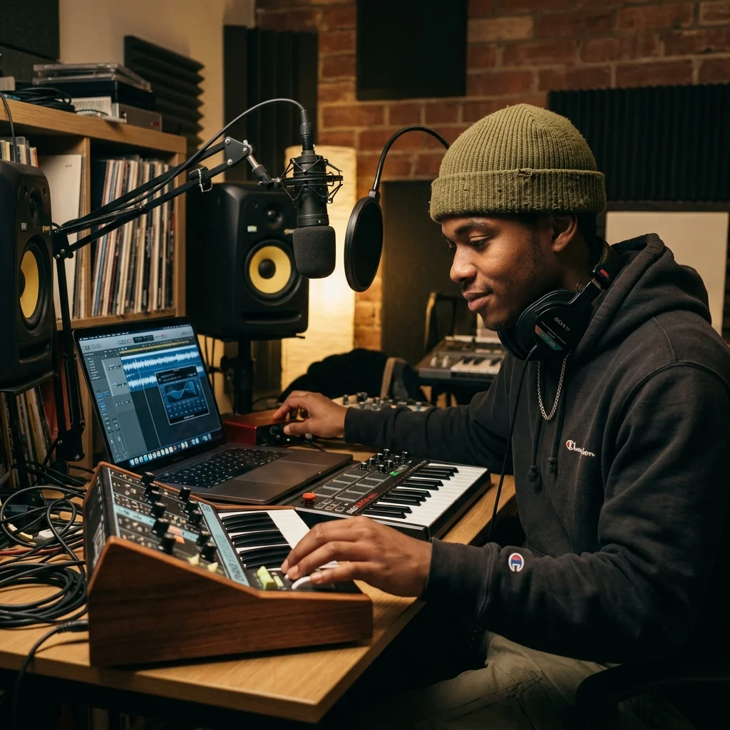 Music producer preparing a mastered track for release