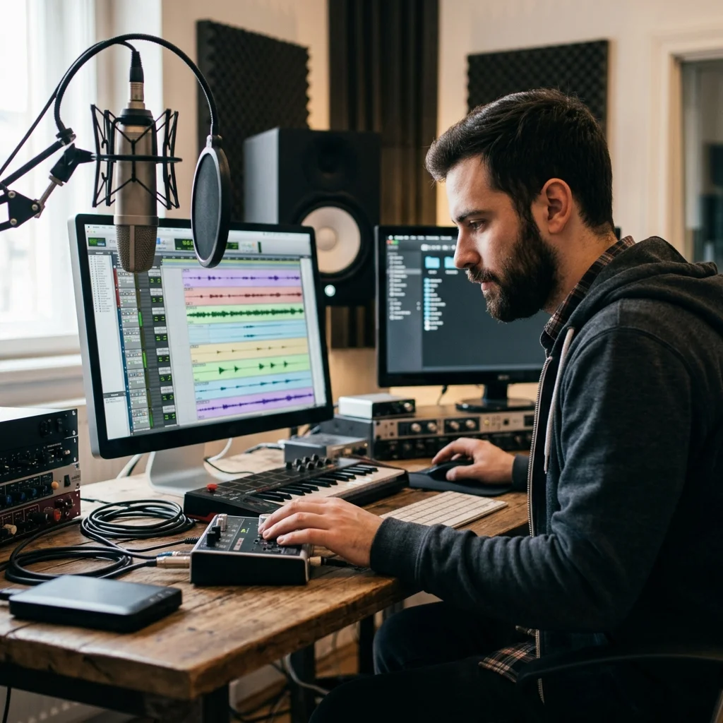 Music producer preparing a mastered track for release