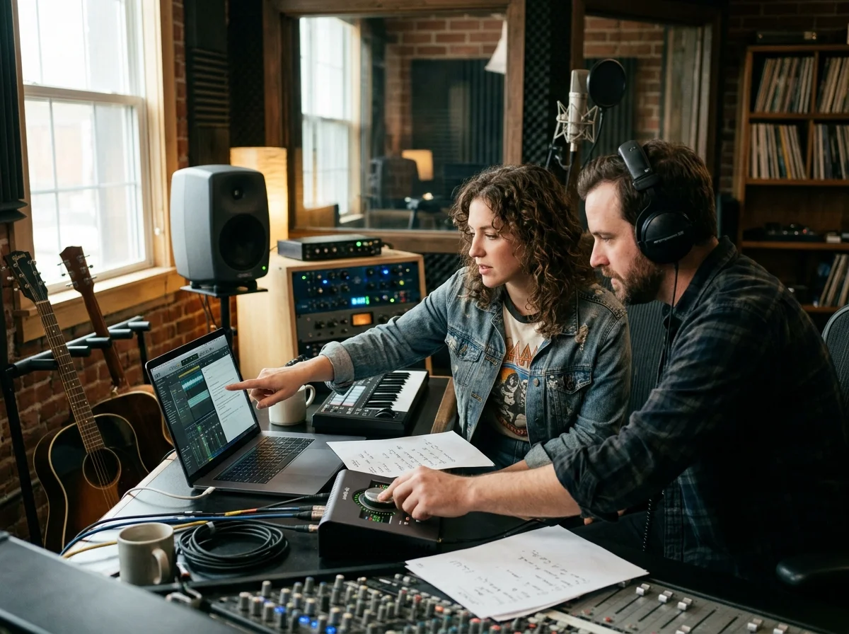 Music producer preparing a mastered track for release