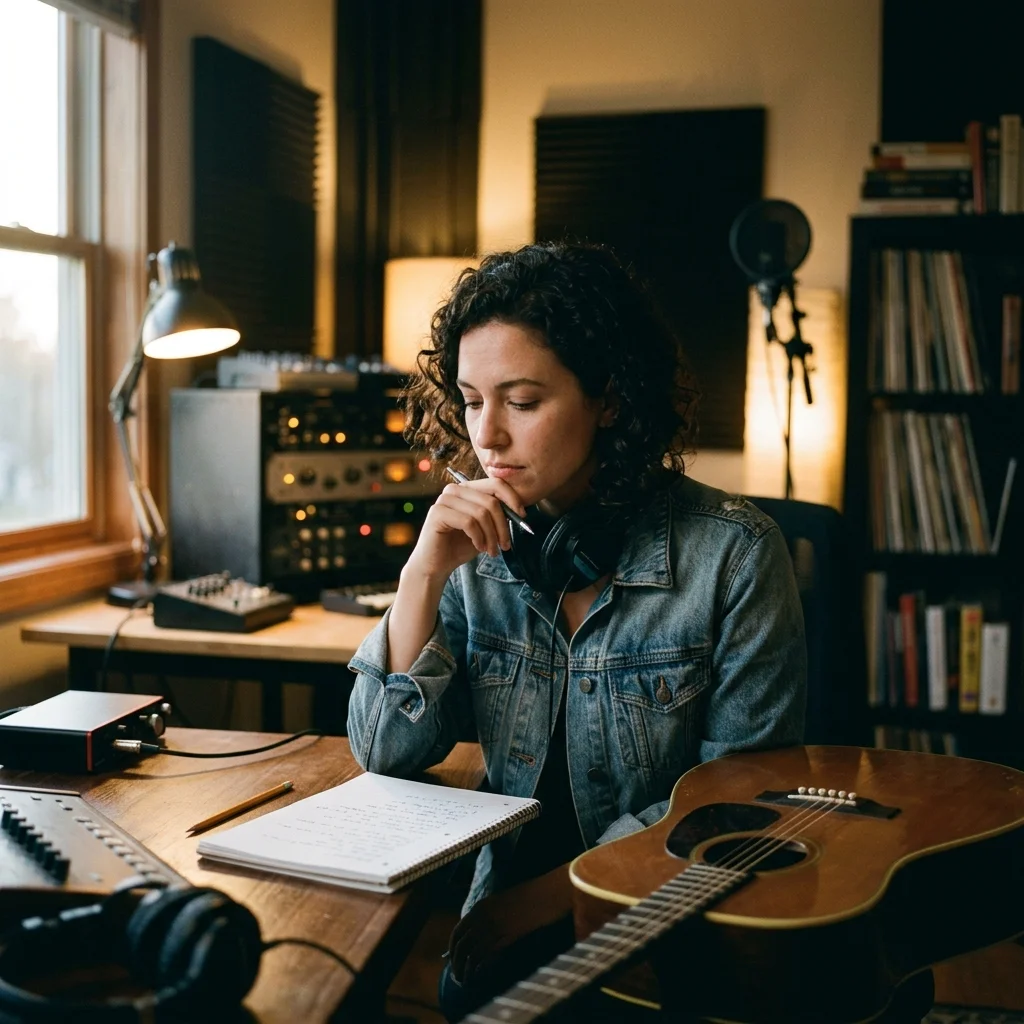 Vocalist recording a clean voice sample in a bright vocal booth