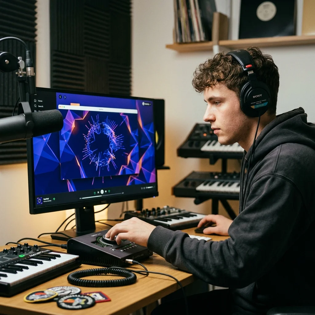 Sound designer analyzing BPM key and pitch before editing audio