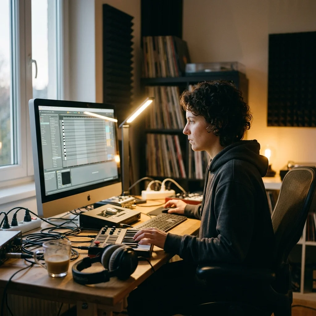Beat producer tapping a drum pad controller for a new genre idea