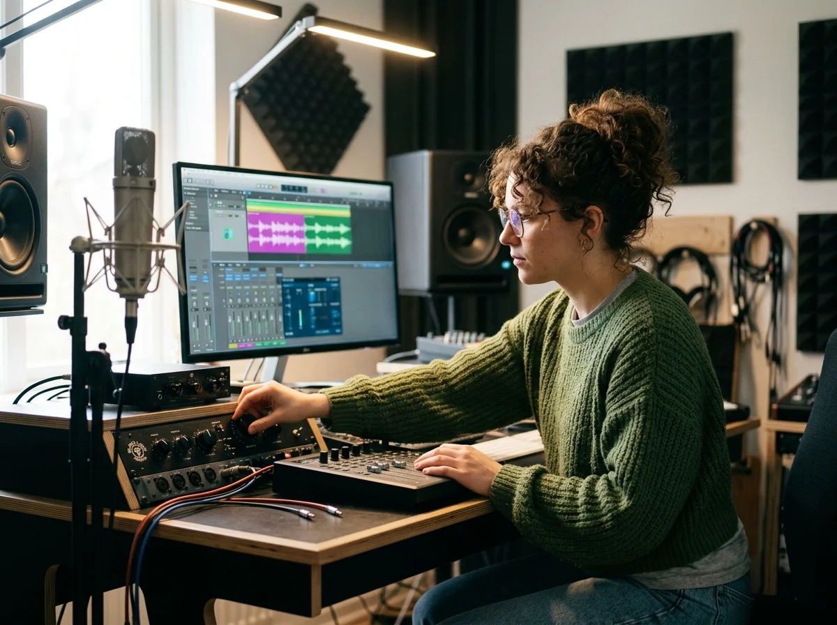 Beat producer tapping a drum pad controller for a new genre idea
