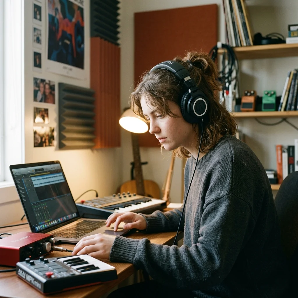 Beat producer tapping a drum pad controller for a new genre idea
