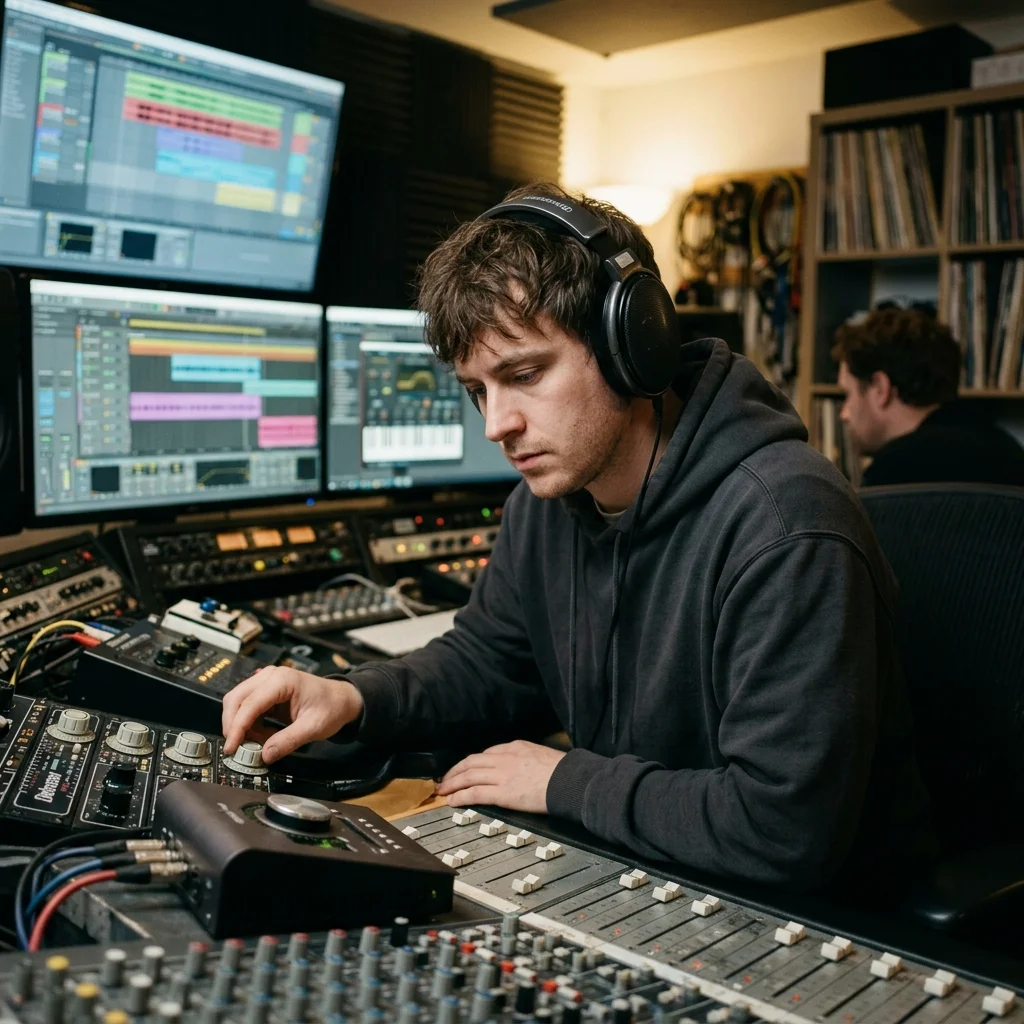 Beat producer tapping a drum pad controller for a new genre idea