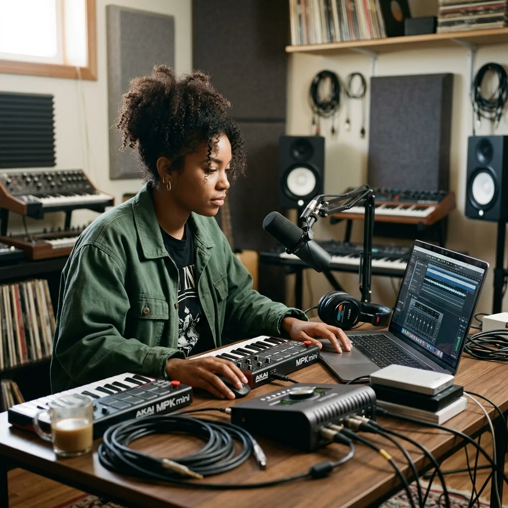 Beat producer tapping a drum pad controller for a new genre idea