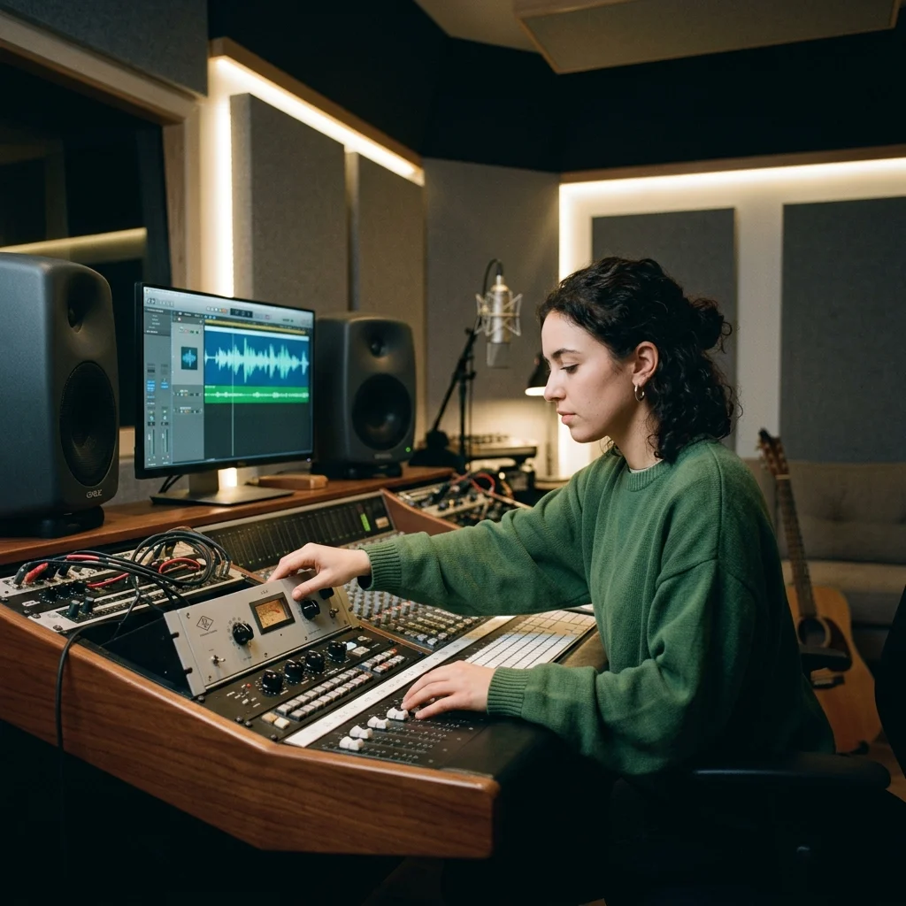Sound designer analyzing BPM key and pitch before editing audio