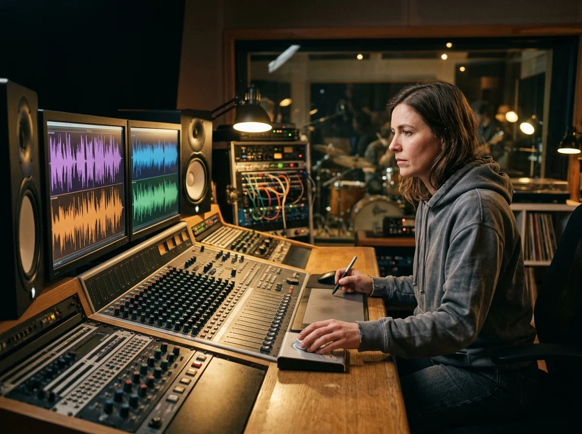 Music producer preparing a mastered track for release