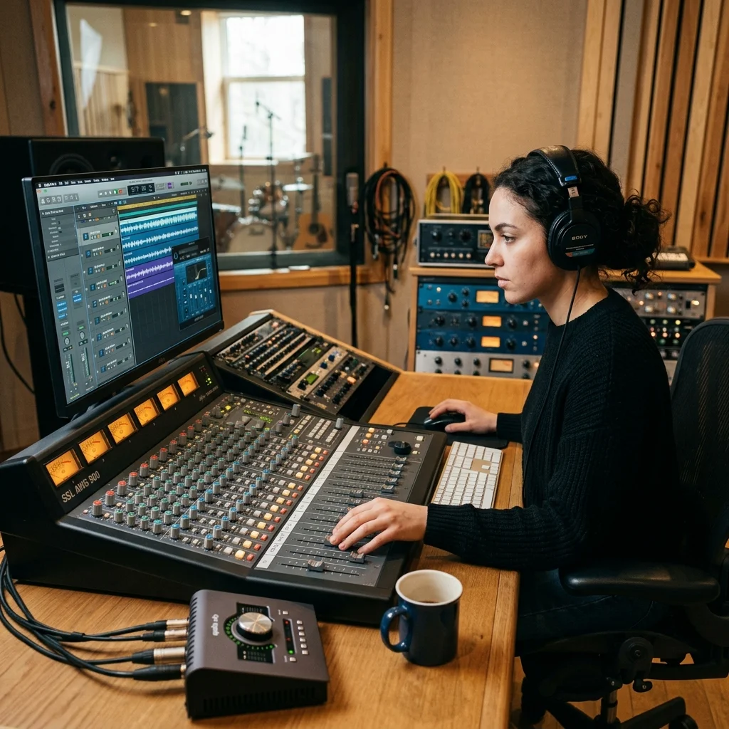 Music producer preparing a mastered track for release