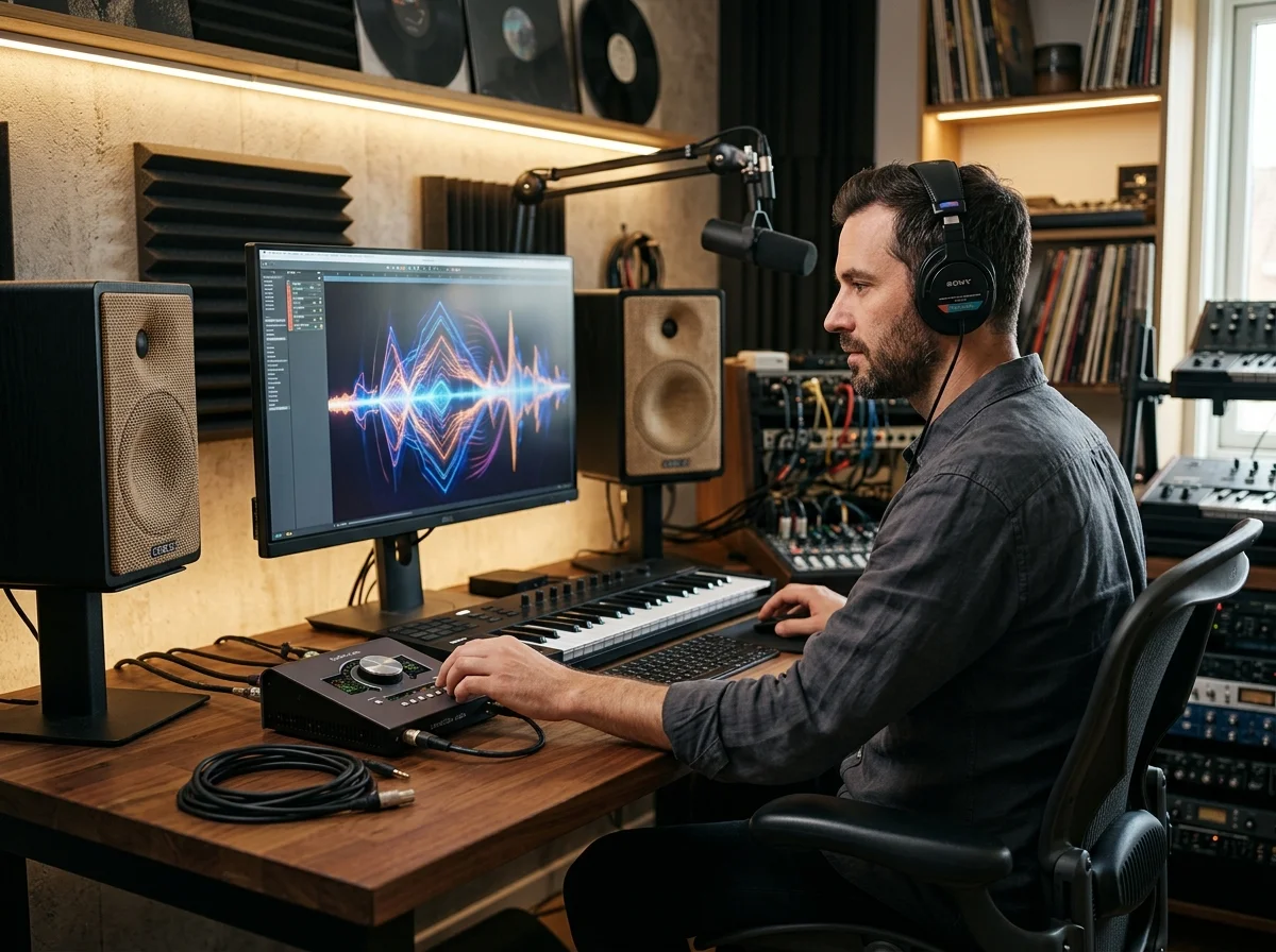 Music producer preparing a mastered track for release