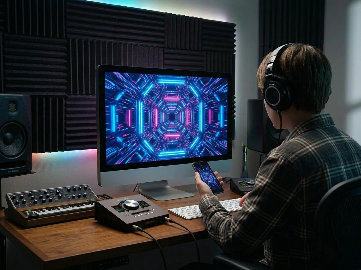Sound designer analyzing BPM key and pitch before editing audio